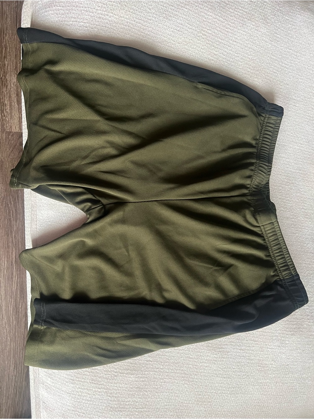 Men's Athletic Mesh Shorts in Olive Green with Black Panels